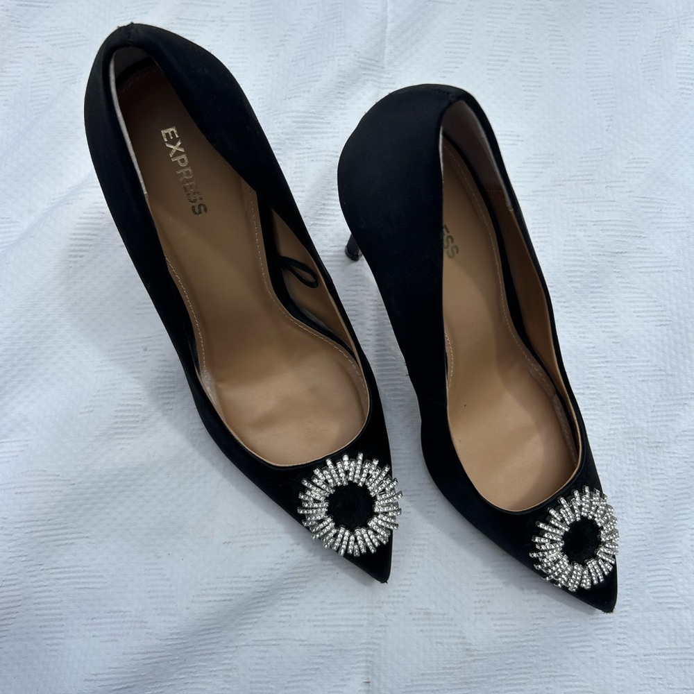Express Black Crystal Embellished Heels